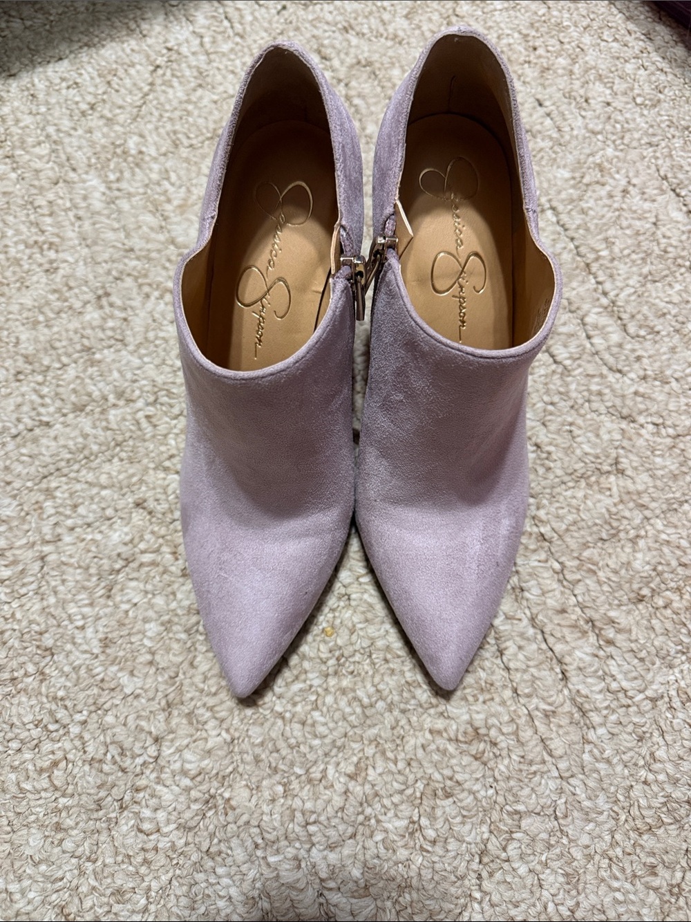 Jessica Simpson Lavender Suede Pointed-Toe Ankle Booties